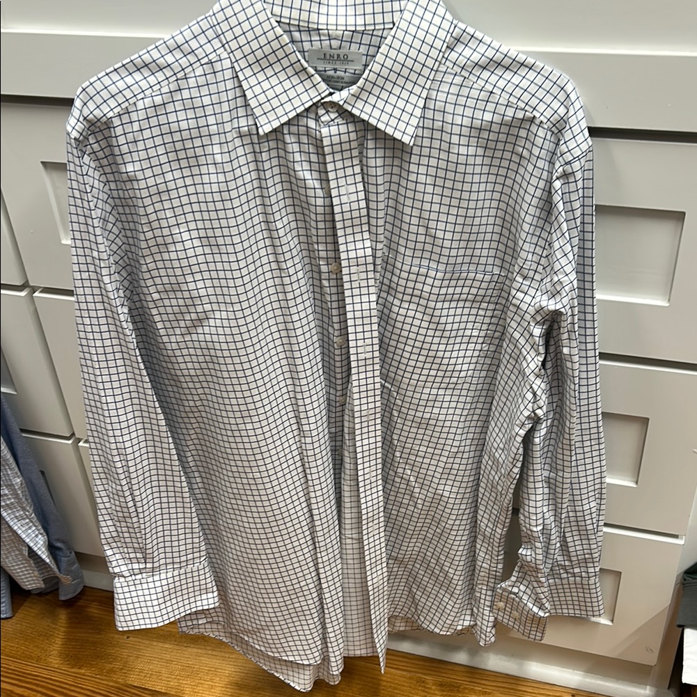 Enro Men's White And Black Checkered Shirt 17 1/2, 34-35”